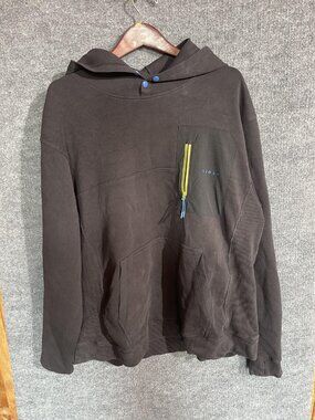 Cloak Hoodie Mens Large Black Snap Neck Zip Pocket Fleece Logo Sweatshirt